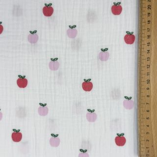 Muślin double gauze Fruits apple white