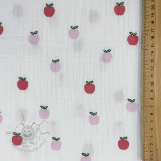 Muślin double gauze Fruits apple white