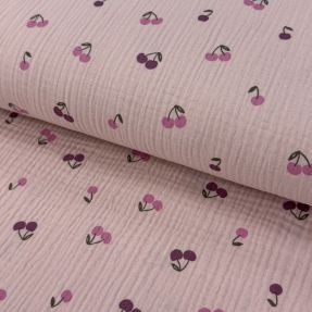 Muślin double gauze Fruits cherry soft rose