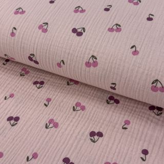 Muślin double gauze Fruits cherry soft rose
