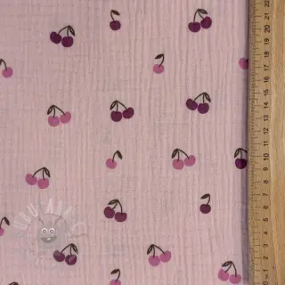 Muślin double gauze Fruits cherry soft rose