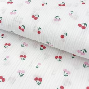 Muślin double gauze Fruits cherry white