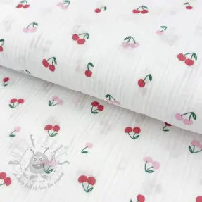 Muślin double gauze Fruits cherry white