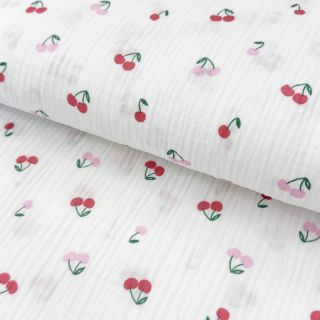 Muślin double gauze Fruits cherry white