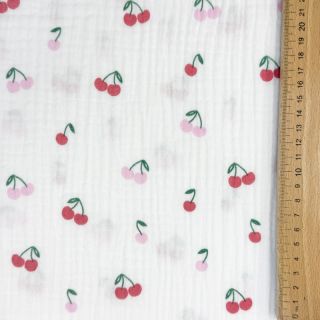 Muślin double gauze Fruits cherry white