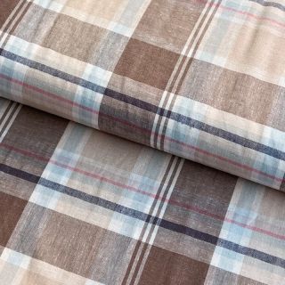 Tkanina wiskozowa z lnem YARN DYED Checks taupe