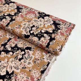Wiskoza SATIN Flowie Noe black digital print
