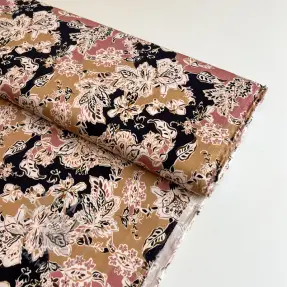 Wiskoza SATIN Flowie Noe black digital print