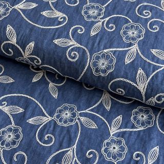 Bawełniana tkanina JEANS EMBROIDERY Flowers