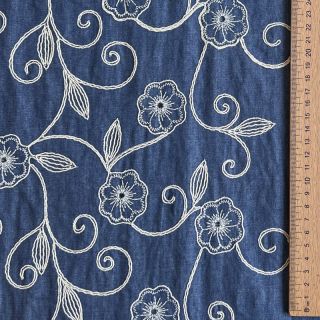 Bawełniana tkanina JEANS EMBROIDERY Flowers