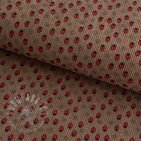 Sztruks STRETCH Little strawberries taupe