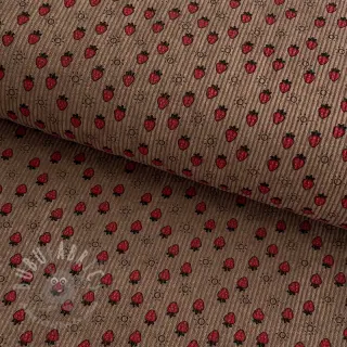 Sztruks STRETCH Little strawberries taupe