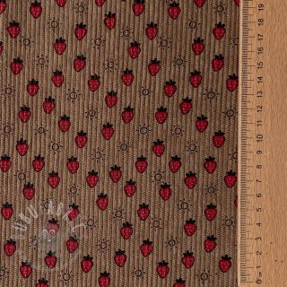 Sztruks STRETCH Little strawberries taupe