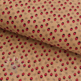 Sztruks STRETCH Little strawberries sand