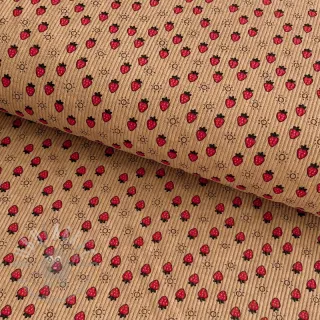 Sztruks STRETCH Little strawberries sand