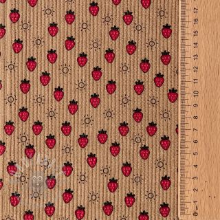 Sztruks STRETCH Little strawberries sand