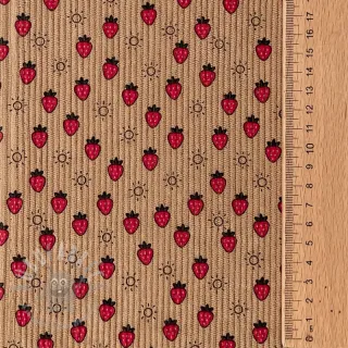 Sztruks STRETCH Little strawberries sand
