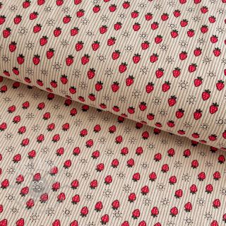 Sztruks STRETCH Little strawberries light sand