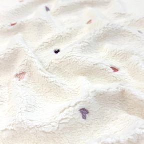 Tkanina płaszczowa TEDDY EMBROIDERY Hearts ecru