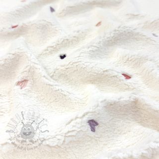 Tkanina płaszczowa TEDDY EMBROIDERY Hearts ecru