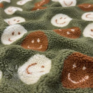 Tkanina płaszczowa TEDDY JACQUARD Happy faces green