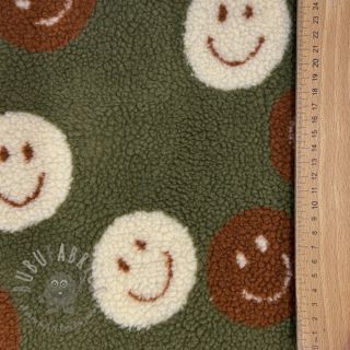Tkanina płaszczowa TEDDY JACQUARD Happy faces green