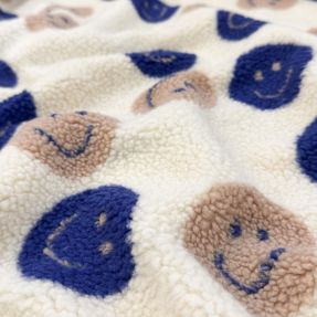 Tkanina płaszczowa TEDDY JACQUARD Happy faces ecru