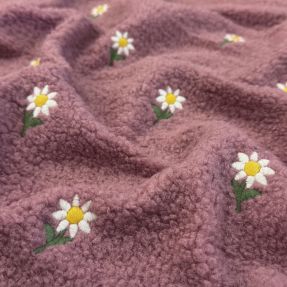 Tkanina płaszczowa TEDDY EMBROIDERY Flowers old pink