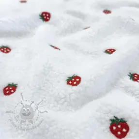 Tkanina płaszczowa TEDDY EMBROIDERY Strawberries white