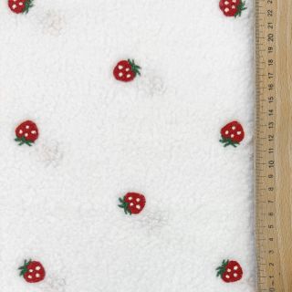 Tkanina płaszczowa TEDDY EMBROIDERY Strawberries white