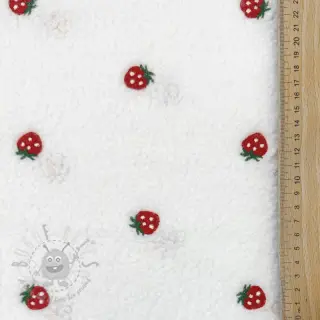 Tkanina płaszczowa TEDDY EMBROIDERY Strawberries white
