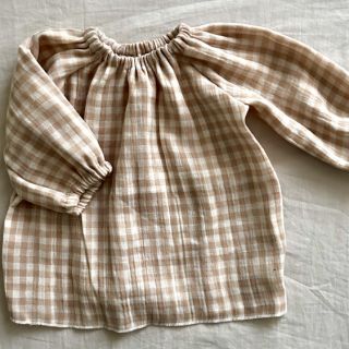 Muślin double gauze Double sided CHECKS MINI beige