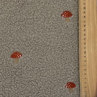 Tkanina płaszczowa EMBROIDERY Little mushrooms pebble