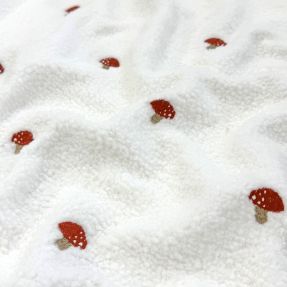 Tkanina płaszczowa EMBROIDERY Little mushrooms off white