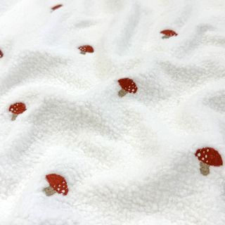 Tkanina płaszczowa EMBROIDERY Little mushrooms off white