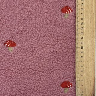 Tkanina płaszczowa EMBROIDERY Little mushrooms old pink