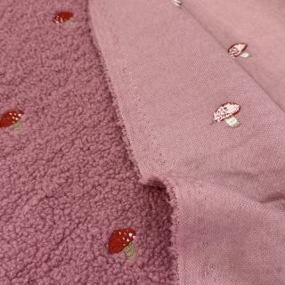 Tkanina płaszczowa EMBROIDERY Little mushrooms old pink