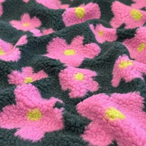 Kabátovina TEDDY JACQUARD Flowers army green/pink