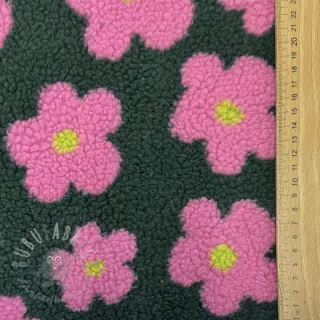 Tkanina płaszczowa TEDDY JACQUARD Flowers army green/pink