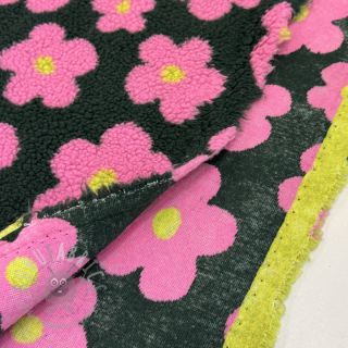 Tkanina płaszczowa TEDDY JACQUARD Flowers army green/pink
