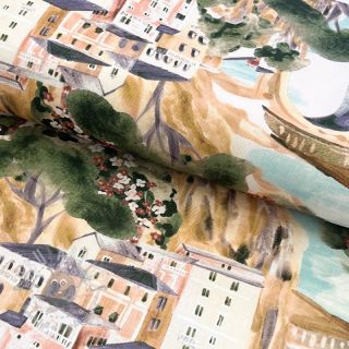 Tkanina dekoracyjna Houses ecru digital print