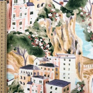 Tkanina dekoracyjna Houses ecru digital print