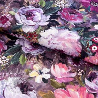 Tkanina dekoracyjna Oil painting flowers mauve digital print