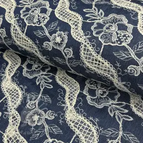 Bawełniana tkanina JEANS EMBROIDERY Flora design A