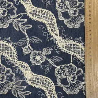 Bawełniana tkanina JEANS EMBROIDERY Flora design A