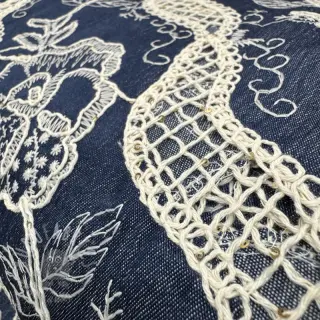 Bawełniana tkanina JEANS EMBROIDERY Flora design A