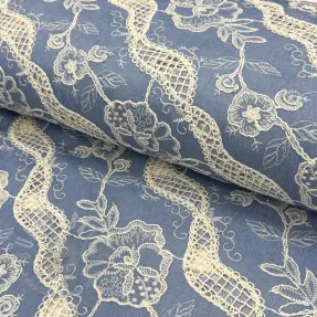 Bawełniana tkanina JEANS EMBROIDERY Flora design B