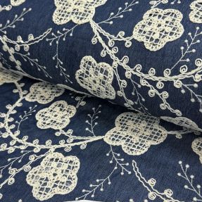 Bawełniana tkanina JEANS EMBROIDERY Flora design C