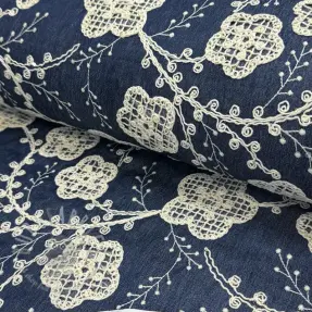 Bawełniana tkanina JEANS EMBROIDERY Flora design C