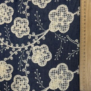 Bawełniana tkanina JEANS EMBROIDERY Flora design C